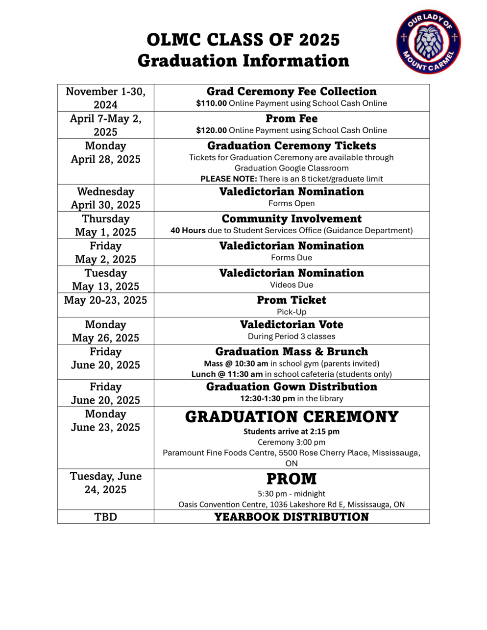 Graduation Info Page