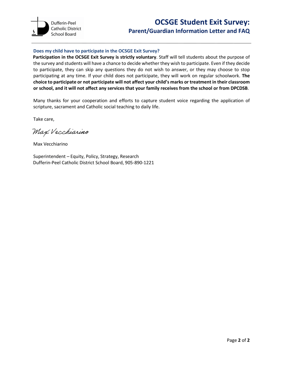 OCSGE Student Exit Survey page 2