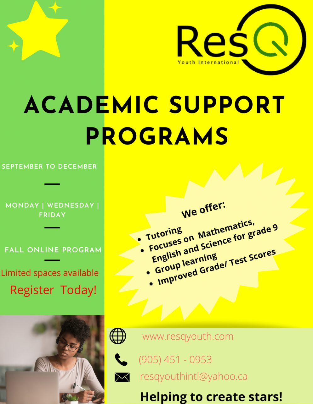 ResQ Youth Academic Support poster