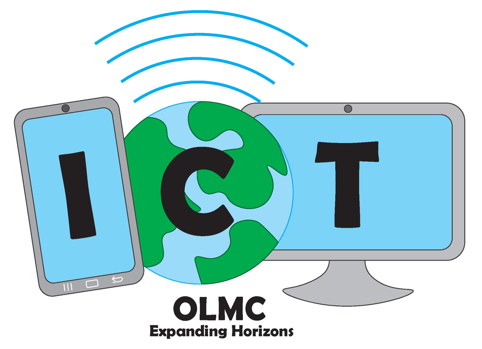 ICT graphic with a cellphone, world, and computer