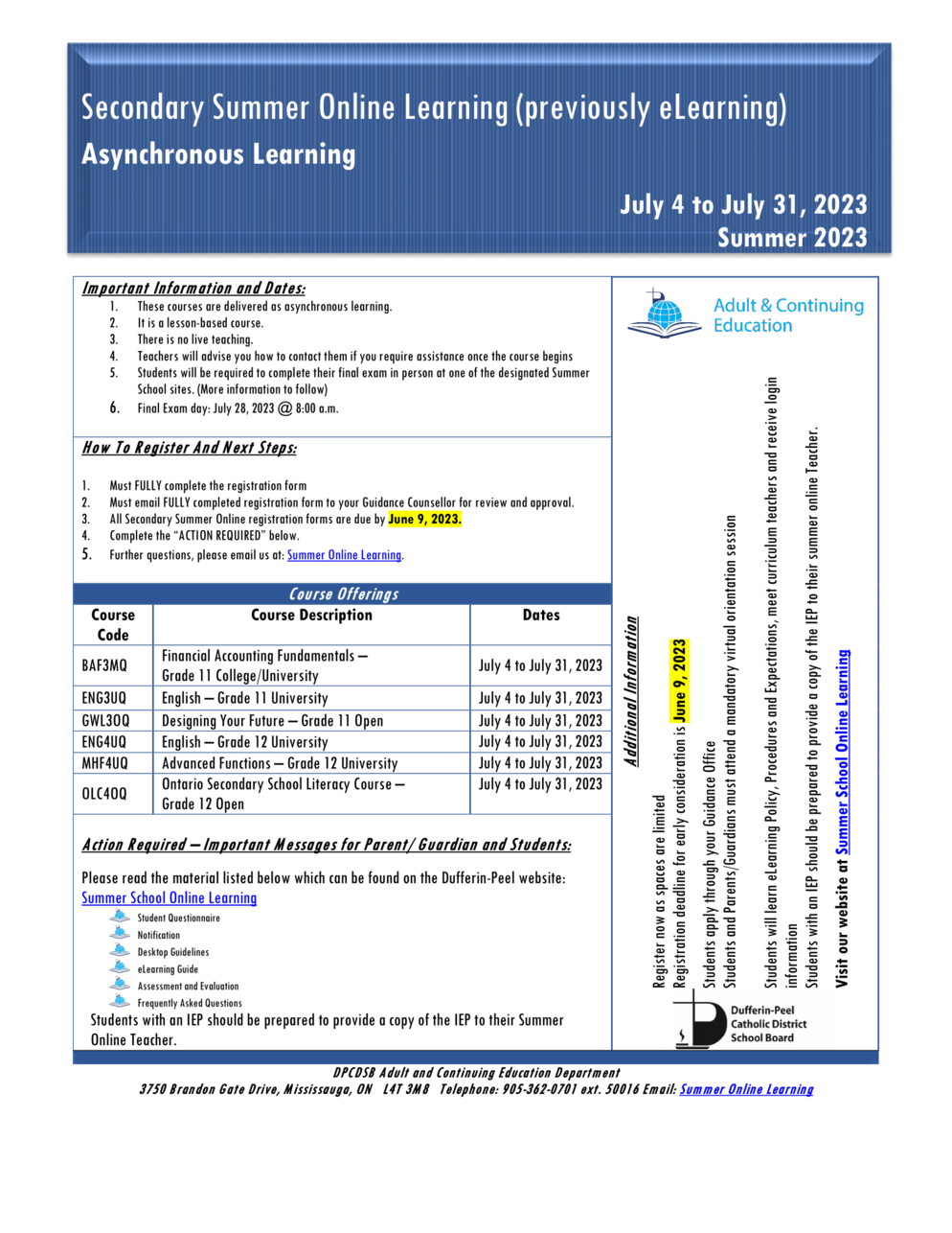 Summer School online Information