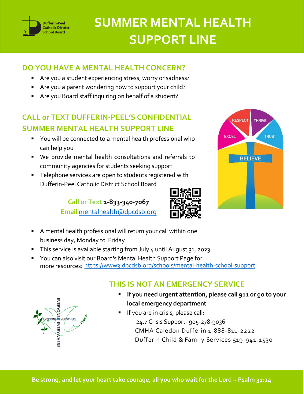 Summer Mental Health Support Line page