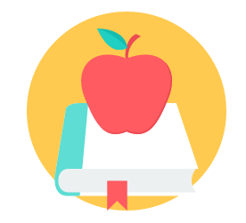Picture of an apple on a book with a yellow circle around it